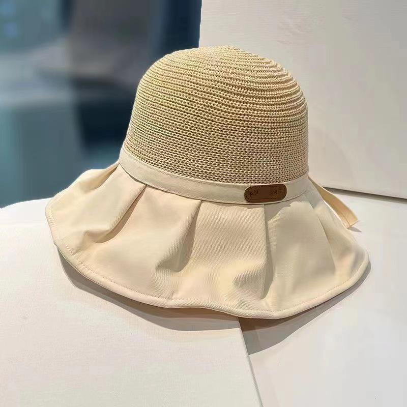 Korean-Style Women's Wide Brim Sun Hat with Bow and Face Mask - Versatile Outdoor UV Protection Hat for Adults