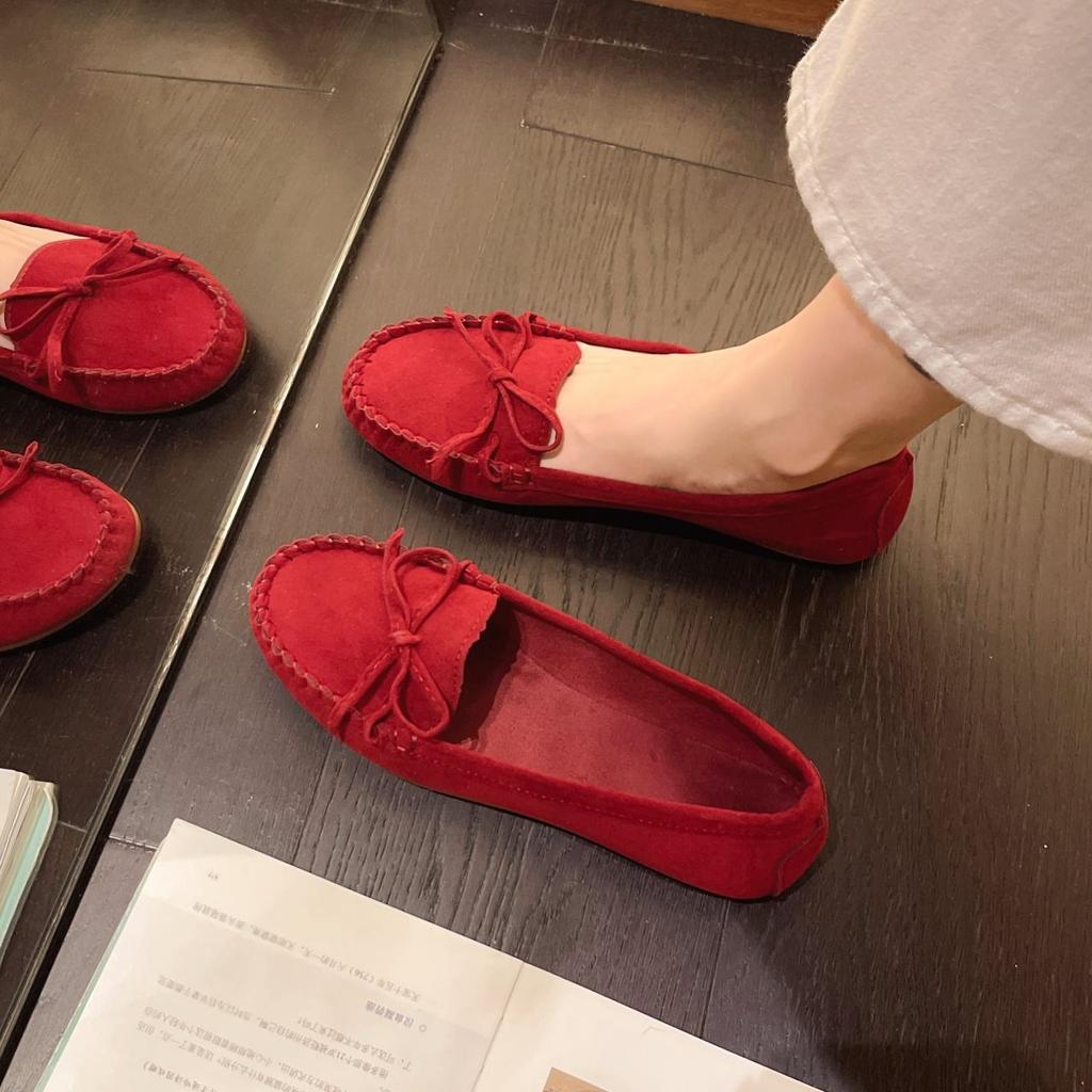 Doudou Schuhe flacher Boden Frühling und Herbst neu lässig vielseitig 2025 Schleife faul flacher Mund einzelne Schuhe Damen ein Pedal