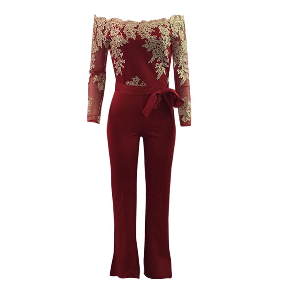 Women Ladies Casual Lace Off Shoulder  Jumpsuit Playsuit Wide Leg Romper