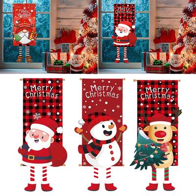 Hanging Christmas Flags Background Merry Christmas Santa Claus Snowman Hanging Banners Christmas New Year Atmosphere Decorations