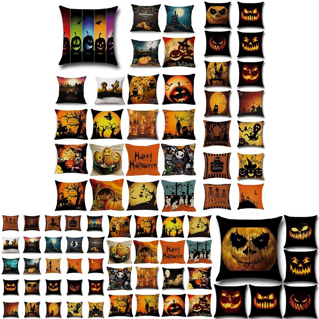 Cotton Linen Halloween Sofa Decor Cushion Cover With Stylish Pumpkin Design