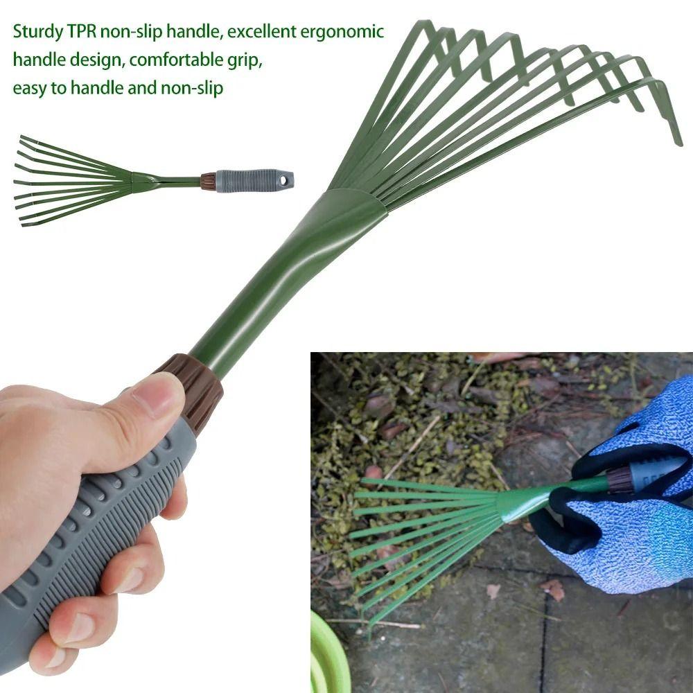 Iron 9Teeth Garden Rake 15.5 Inch Leaf Broom Cleaning Rake Hand Rake  Yard