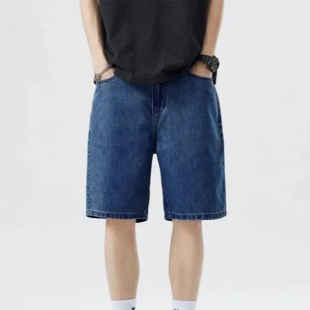 Summer Classic Shorts Jeans Men Denim Pants Straight Stretch Casual Cool Thin Knee Length Blue Fashion Brand Daily Trousers
