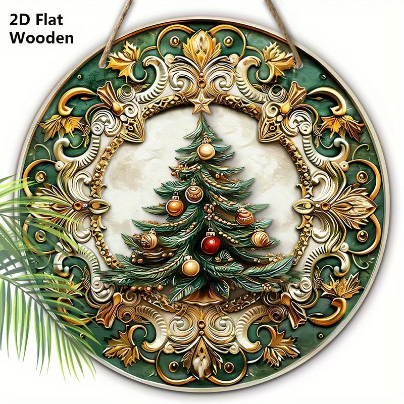 

Деревянная рождественская табличка с рисунком елки - круглая табличка Navidad для декора на входную дверь или стену - идеальное рождественское украшение 20cm/7.87in зелёный