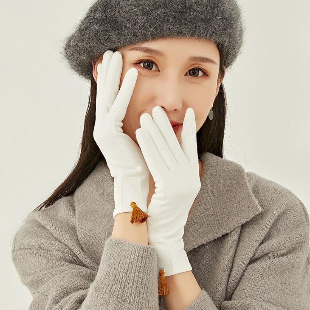 

Перчатка с кисточкой для сенсорного экрана, женская перчатка с полным пальцем, мягкая зимняя перчатка, зимняя розовый