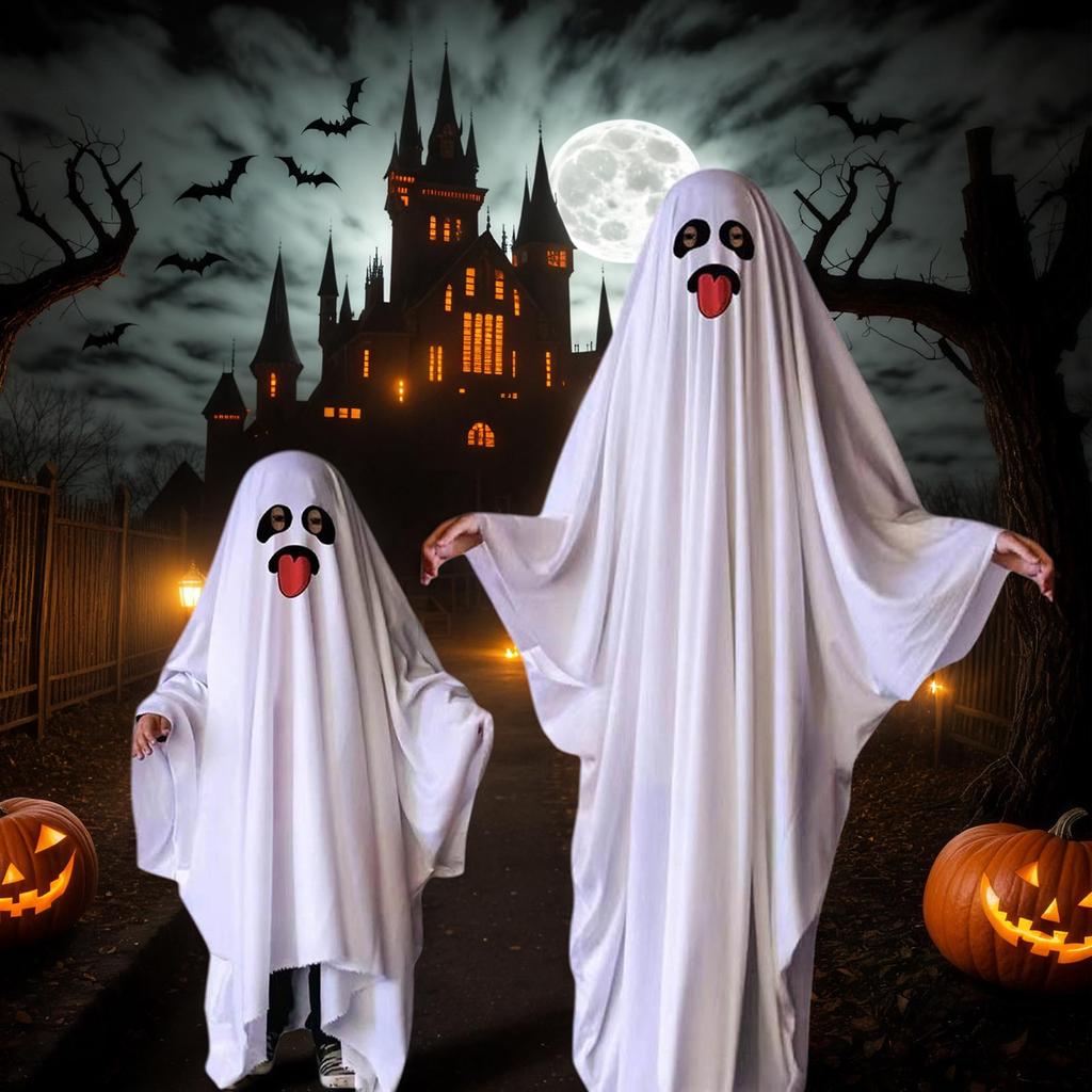 Harsever Dracula Ghost Cosplay Halloween Costume, Ghost Costume, Cosplay Cloak, One-Piece Disguise, Ghost Costume, Jumpsuit, Cute, for Kids, Parents,