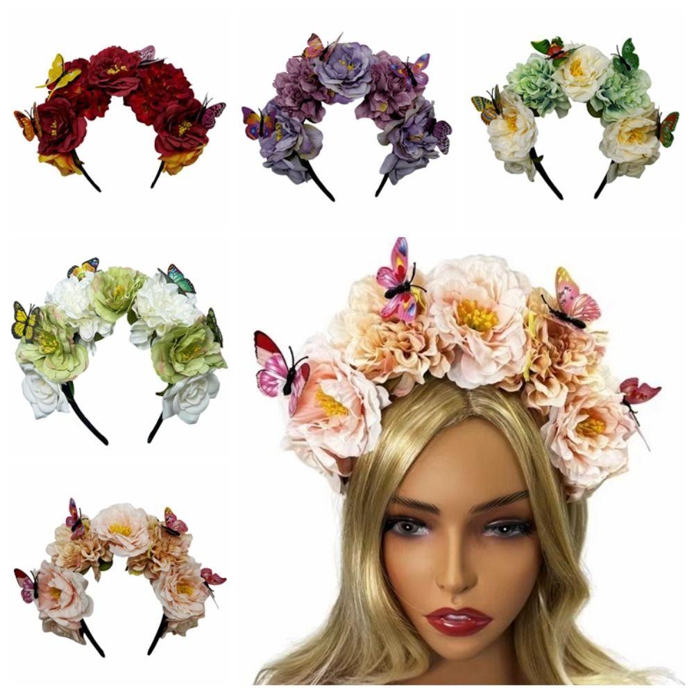 Butterfly Headdress Floral Crown Hair Hoop Cosplay Fairy Headband Bride Hair Accessorie