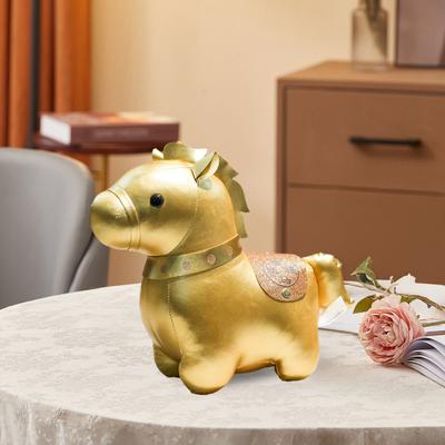 Small Plush Zodiac Horse Mascot Doll Golden Stuffed Horse Statue Blessing Souvenir Gift for New Year Spring Festival Office Store Tabletop Decor
