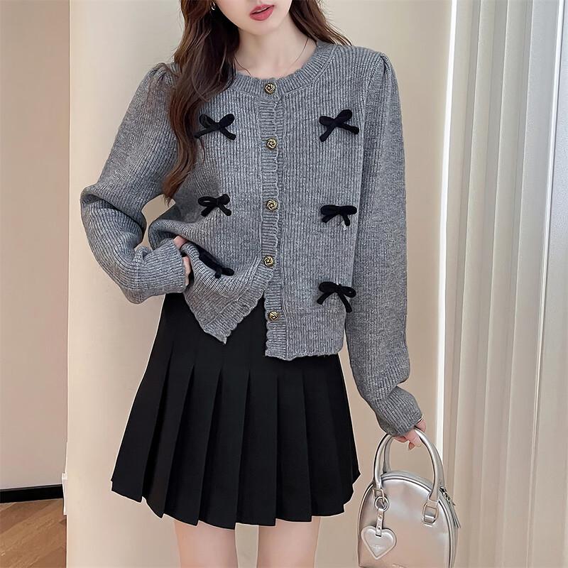 TonLion Bow-Knot Design Women's Round Neck Cardigan