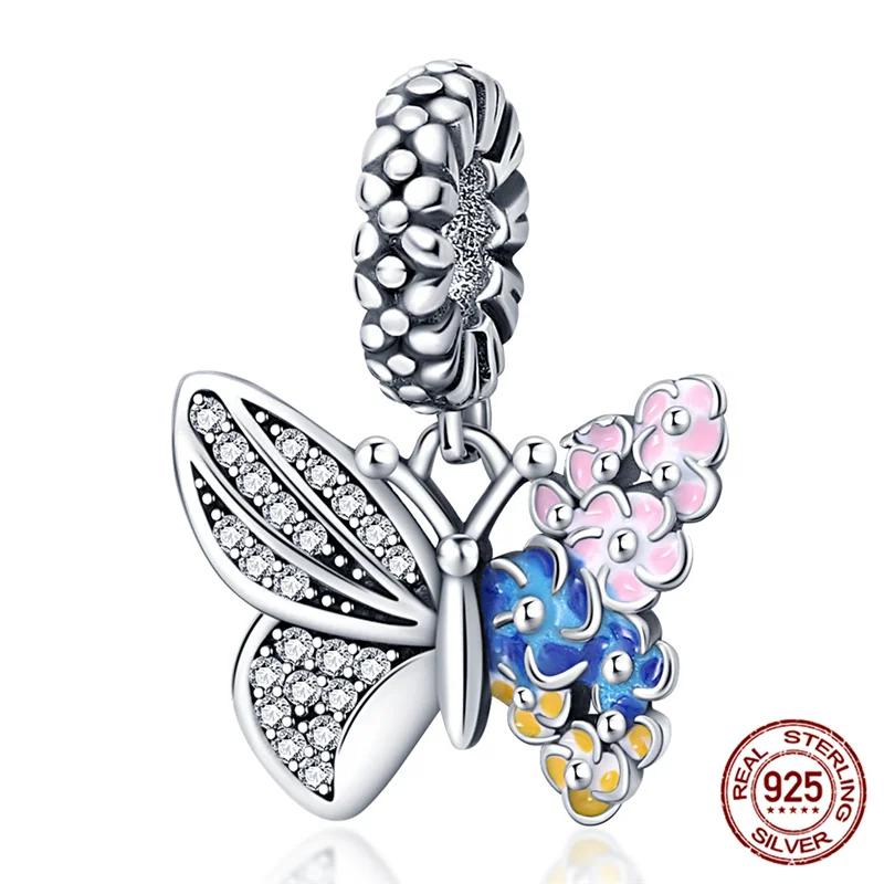 

Copper Metal Blue Series Dragonfly Butterfly Bird Pansy Flower Pendant Bead Component Charm Bead Component Compatible With 4MM hole diameter Bracelet -A11977