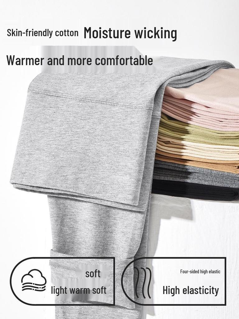 Plus Size Women's High Waist Thermal Cotton-Wool Pants - Antibacterial, Autumn/Winter Base Layer