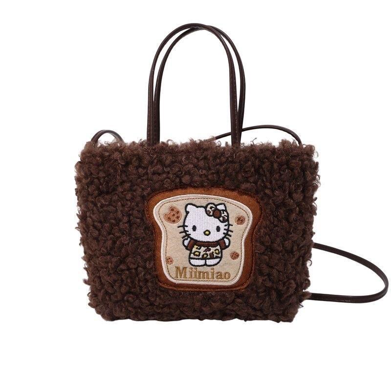 Hello Kitty Cartoon Plush Shoulder Bag With Spotted Pattern For Casual Outfits
