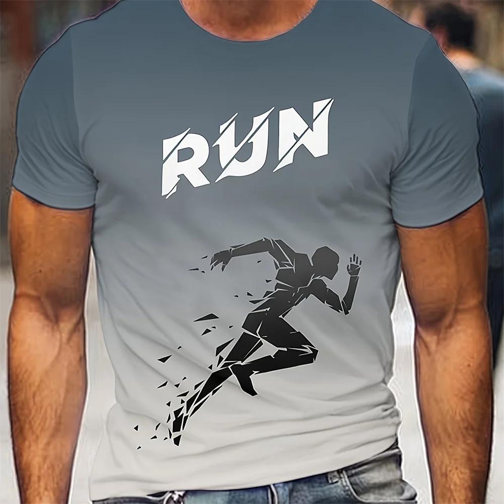 Running Pattern Print T-shirts Fashion Summer Comfortable Short Sleeve Clothing Oversized Sports Men's T-Shirts