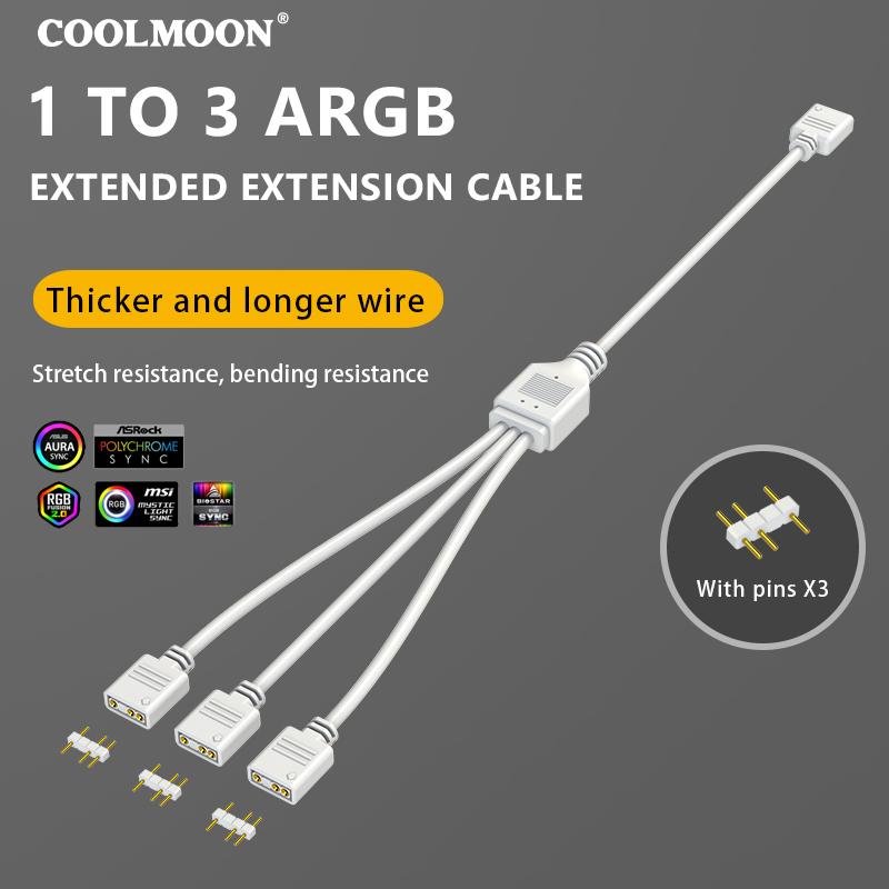 COOLMOON Gen 2 ARGB Splitter 5V 3 Pin 1 to 4/3/2 Universal Mainboard ARGB Extension Cable with Adapter Pin For Mainboard DIY