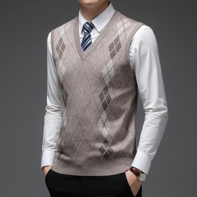 Men S Sleeveless Knit Vest Slim Fit Casual Sweater M верблюд