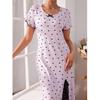 Women's Elastic Drawstring Slim Figure Round Neck Short-sleeved Love Big Size Nightgown Open Fork In The Middle of The Long Dresses