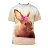 Summer Casual Trends Animal Crew Neck Clothing Fashion Cute Rabbit 3D Printed T-shirt for Men and Women Short Sleeve Big Top T-s