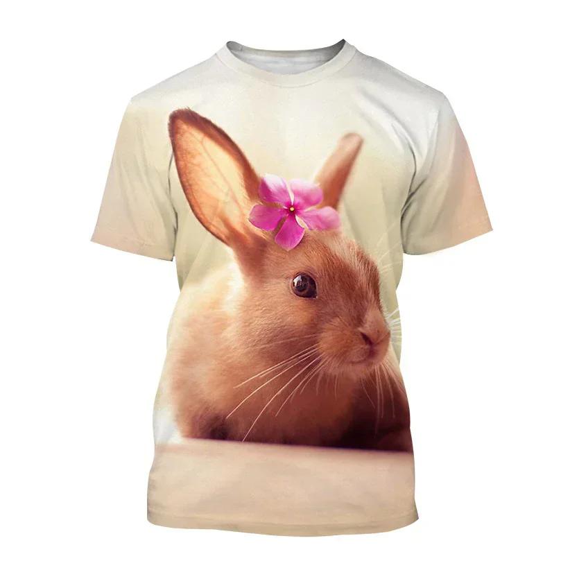 Summer Casual Trends Animal Crew Neck Clothing Fashion Cute Rabbit 3D Printed T-shirt for Men and Women Short Sleeve Big Top T-s