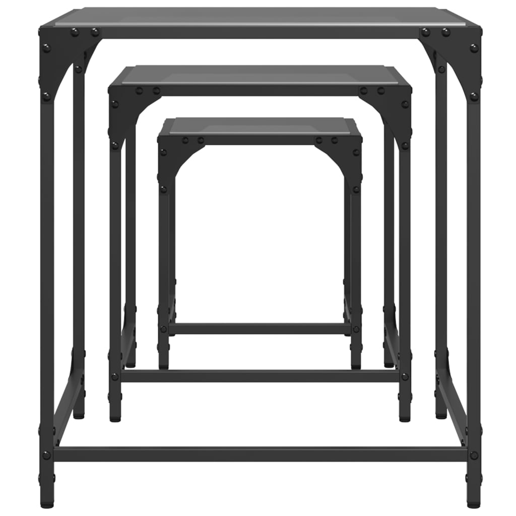  Coffee Tables That Slide Under Each Other, 3 Pieces, Black Glass Top