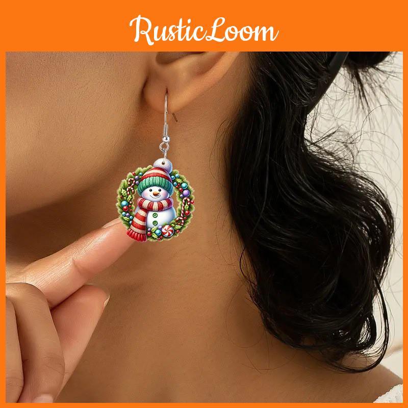 Christmas Acrylic 2d Snowman Earrings With Cartoon Design For Holiday Gift Giving