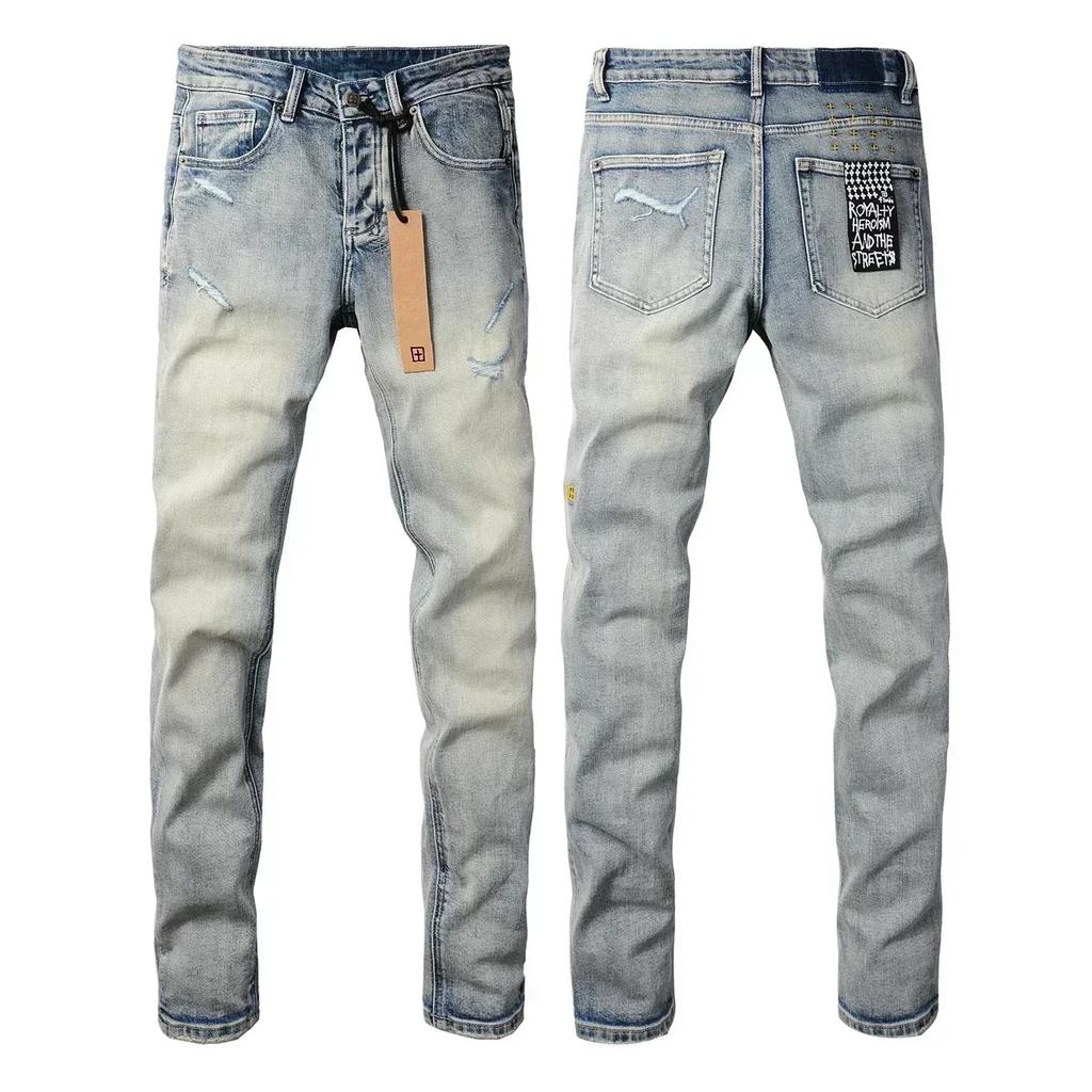 VibeStreet New Jeans Men Paint Hole Trendy American High Street Trend Low Rise Stretch Skinny Pleated Ripped Jeans