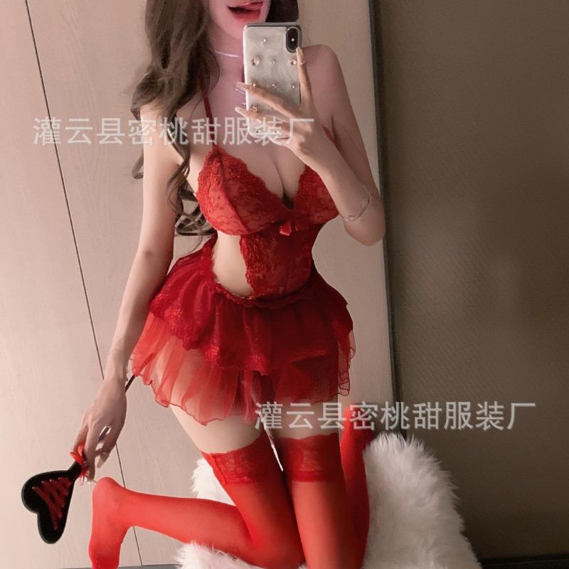 Sexy lingerie cute fluffy princess dress uniform sexy lace perspective suspender onesie temptation