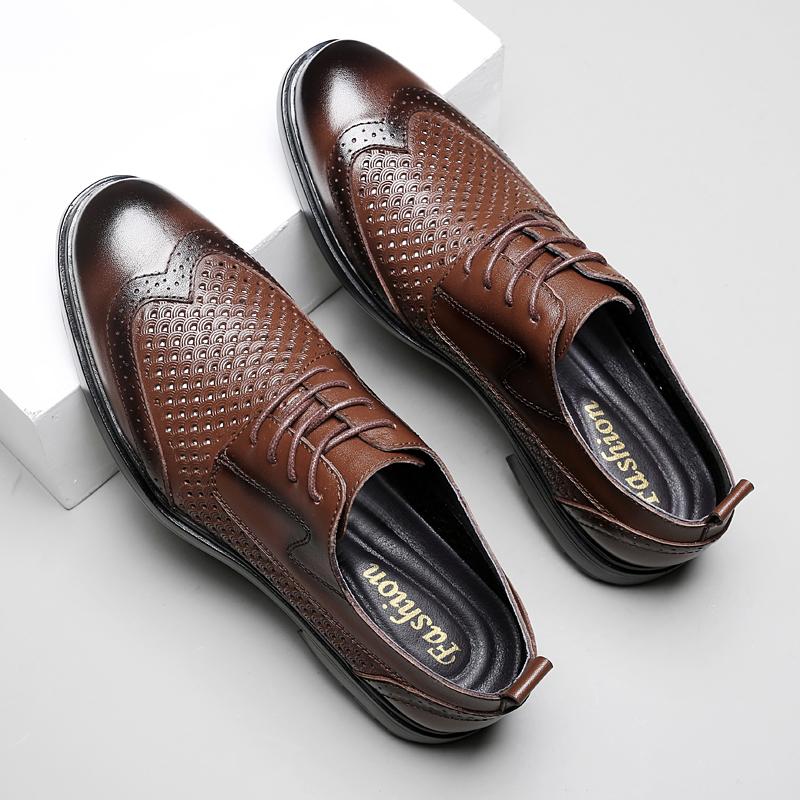 Genuine Leather Oxford Shoes Men Gentlemens Social Derby Shoes Luxury Breathable Formal Dress Footwear Man Business Shoe