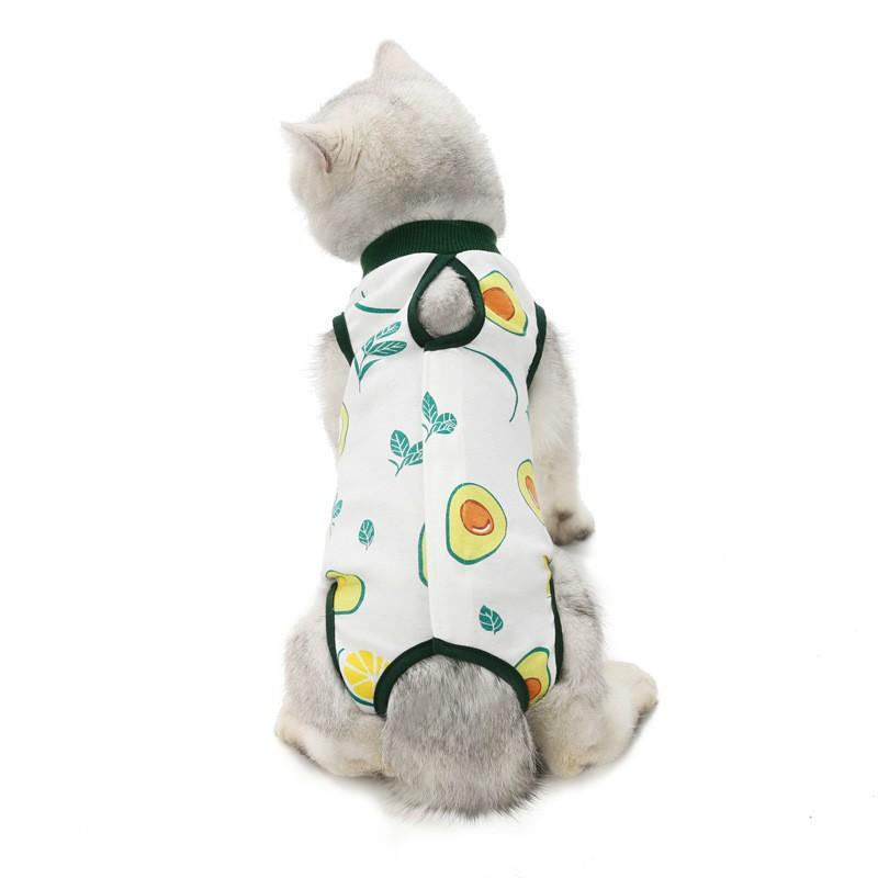 Cat Recovery Suit Post-Spay Neuter Surgery Protective Vest Breathable Cotton Fruit Print Kittens Adults