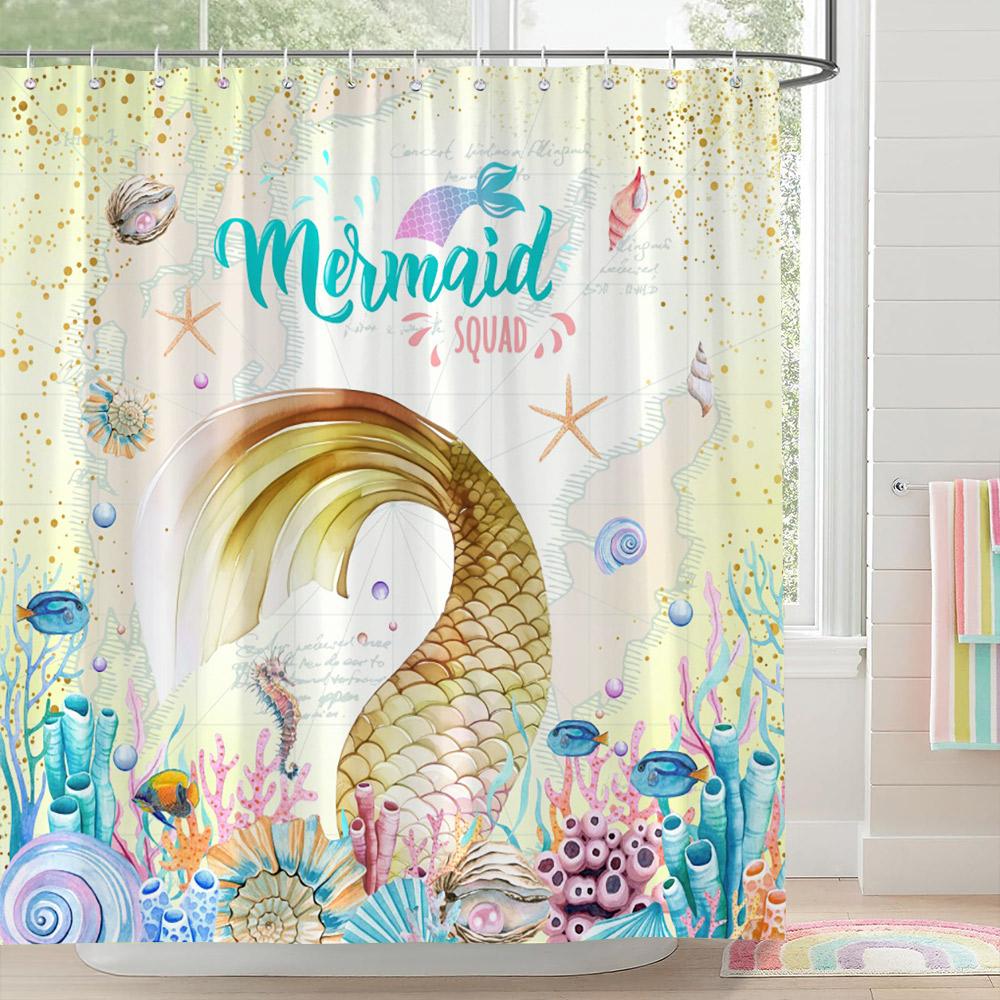 

Colourful Flower Shower Curtain Geometric Lines Square Fresh Elegant Polyester Kids Shower Curtains Bathroom Decor With Hooks W60H190(CM)-1 Pcs