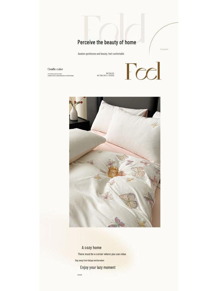 G5Z Light Luxury Embroidery Soft Cotton Bedding Set - Duvet Cover, Fitted Sheet, and Pillowcases.