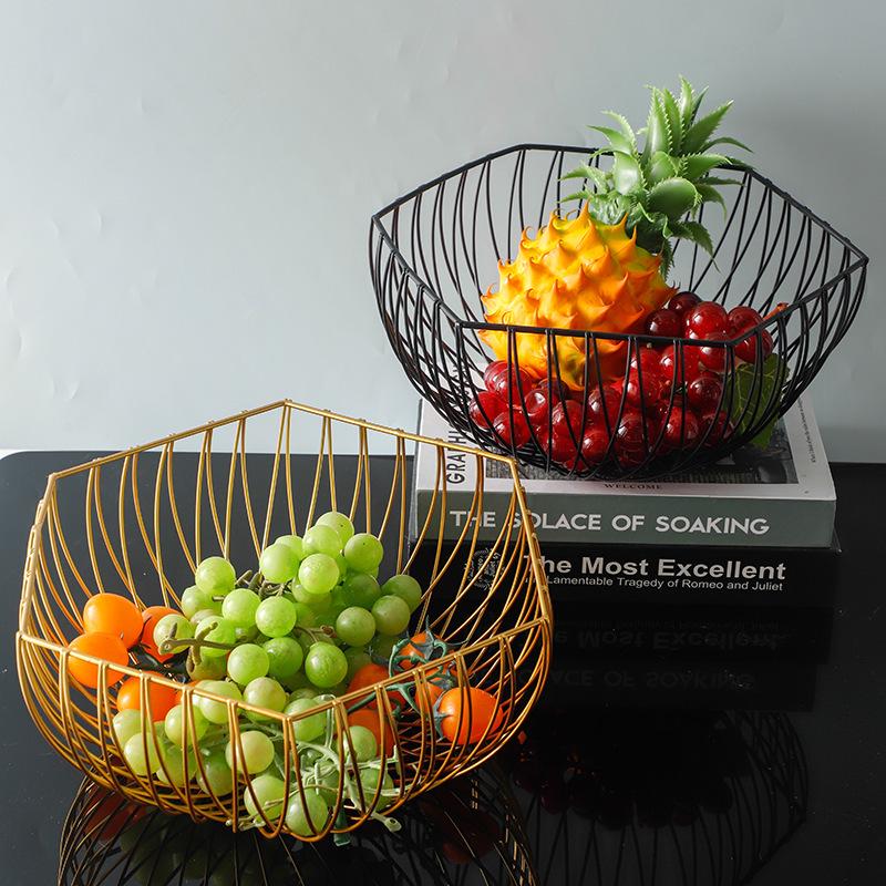Modern Simple Iron Art Fruit Basket - Creative Hollow Design for Home Living Room Storage