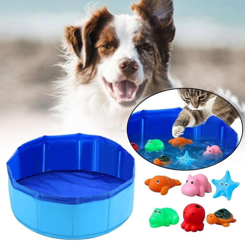 Foldable Pet Bathing Pool Foldable Design With 6 Floating Toy Skid Proof Base Rubber For Dog And Cats