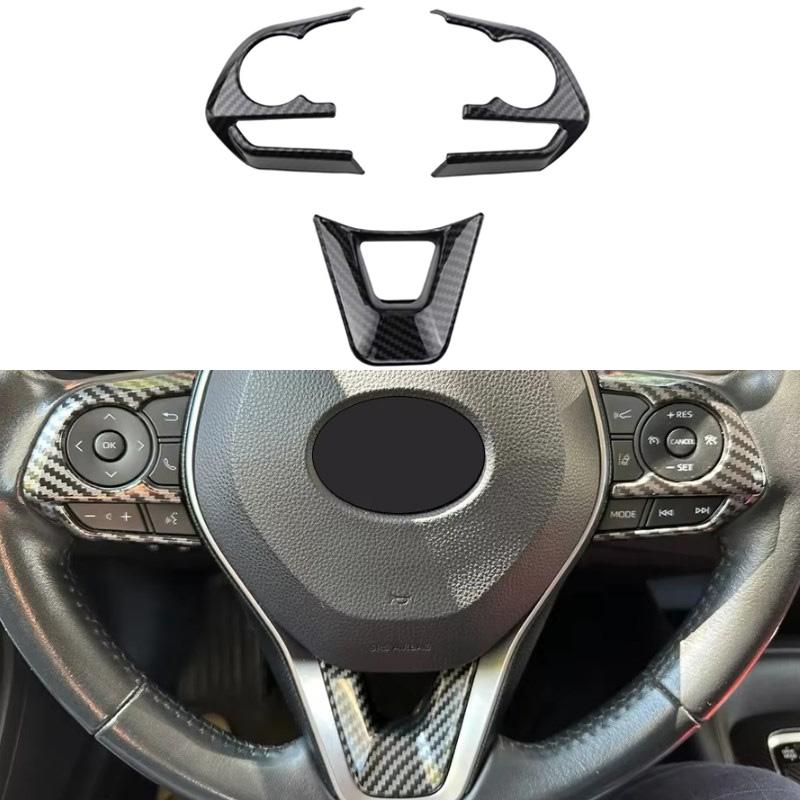 3 Stück/Set Auto-Lenkrad-Knopfabdeckung Zieraufkleber im Carbonfaser-Stil für Toyota RAV4 / Corolla E210