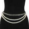 European and American fashion trends multi-layer imitation pearl metal waist chain women's retro adjustable waist body chain