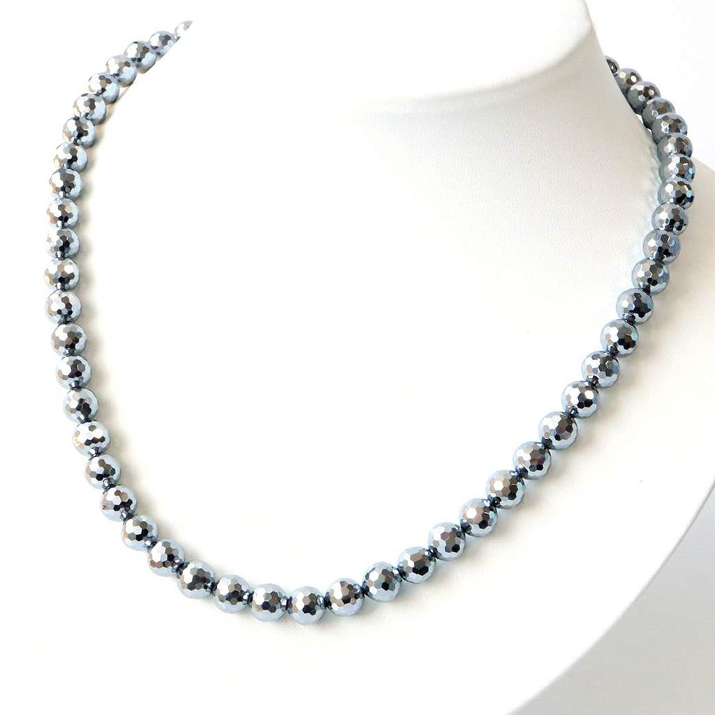 [GOLD STONE] Genuine Terahertz Ore Necklace, Mirror Cut, 8mm, 40cm, High Purity (99.999%), Sparkling Like a Mirror Ball