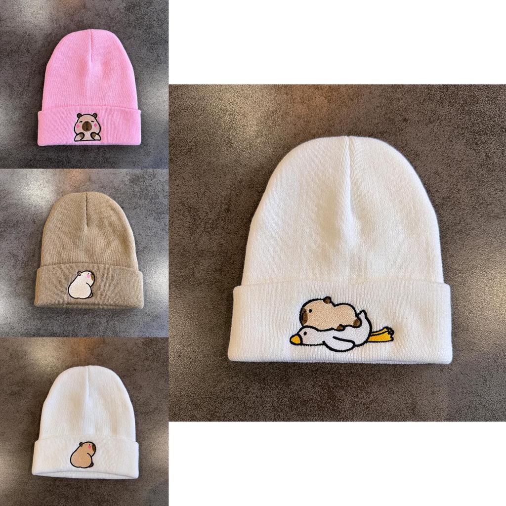 Capybara Womens Animal Embroidered Beanie For Casual Outdoor Wear