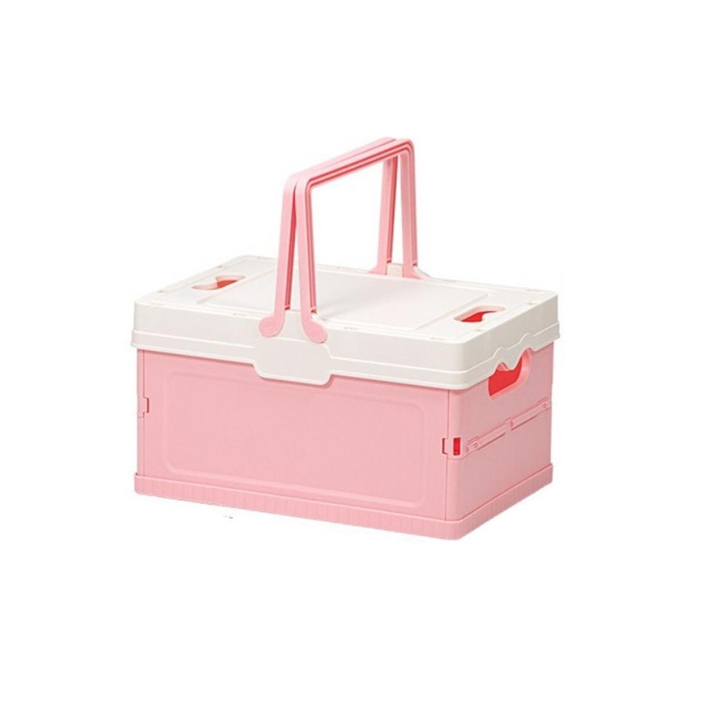 

Handheld Folding Storage Box Stackable Plastic Camping Storage Basket Space Saving Multi-Color Car Storage Box Desktop розовый