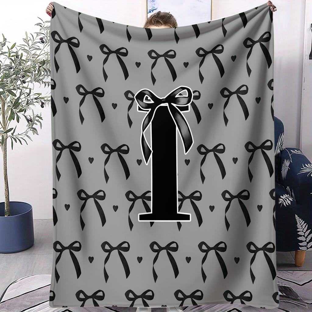 Trendy UltraCozy MultiUse Monogram Letter Bow Blanket Soft Fluffy Decorative Couch Bed AllSeason Throw