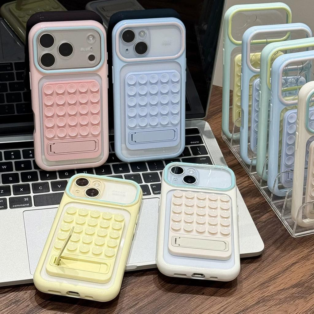 Contrasting color large window suction cup invisible bracket for Apple 17PROMAX Macaron solid color all-inclusive mobile phone case 18
