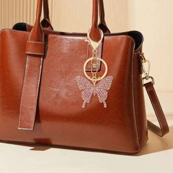 Sparkling Rhinestone Butterfly Keychain Women Girls Car Key Ring Holder Backpack Pendant Purse Bag Charm Decoration Accessories