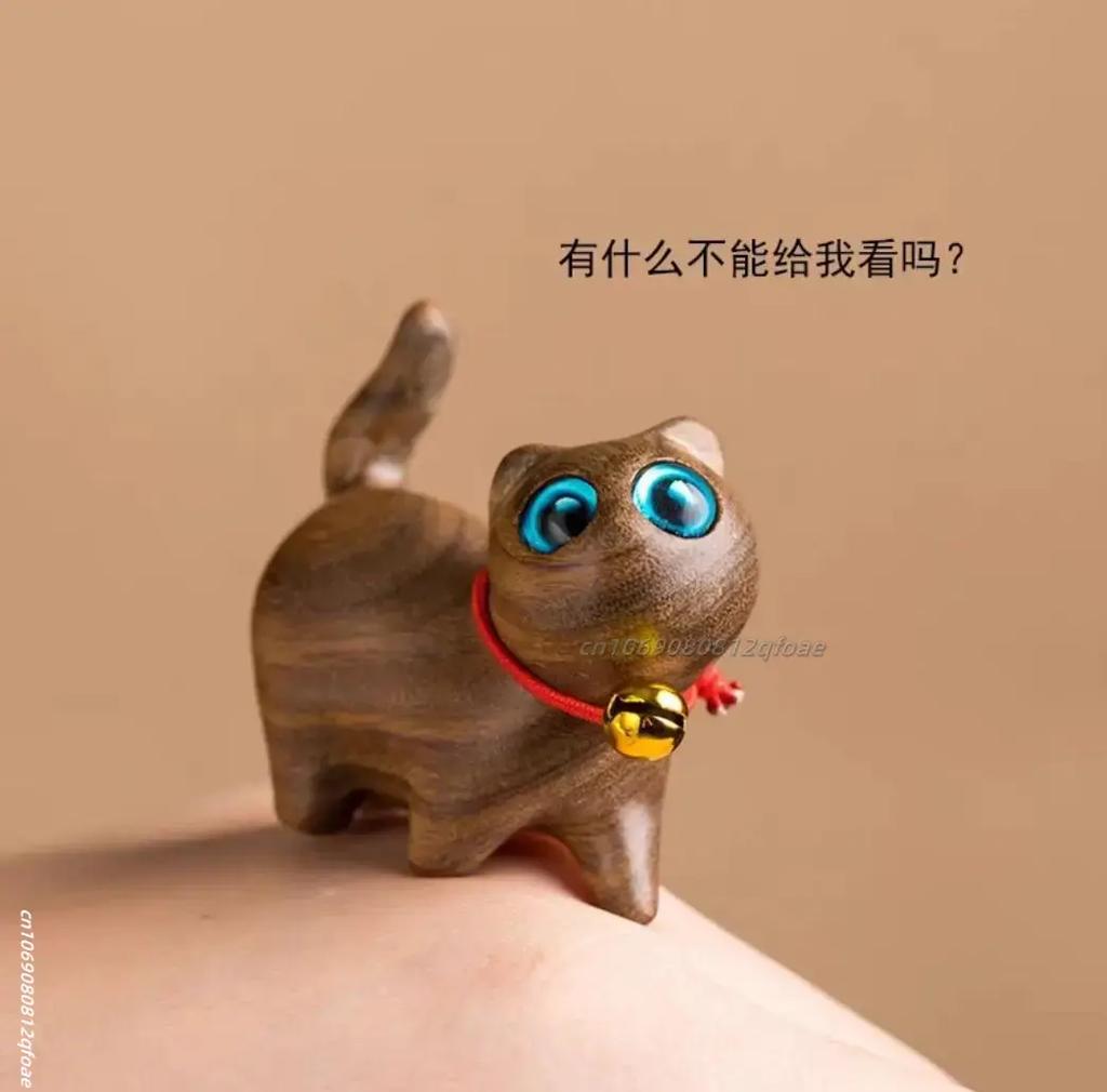 Mini Natural Wood Cat Dog Miniatures Hand-Carved Wooden Puppy Kitty Figures Room Decor Home Decoration Accessories Drop Shipping