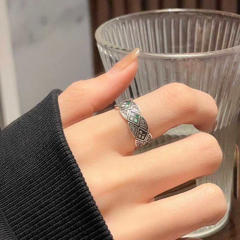 

Rhombus Drop Glaze Open Ring Women S Light Luxury Niche Design Retro Set Exquisite High-End Exquisite High-End Ring Adjustable opening