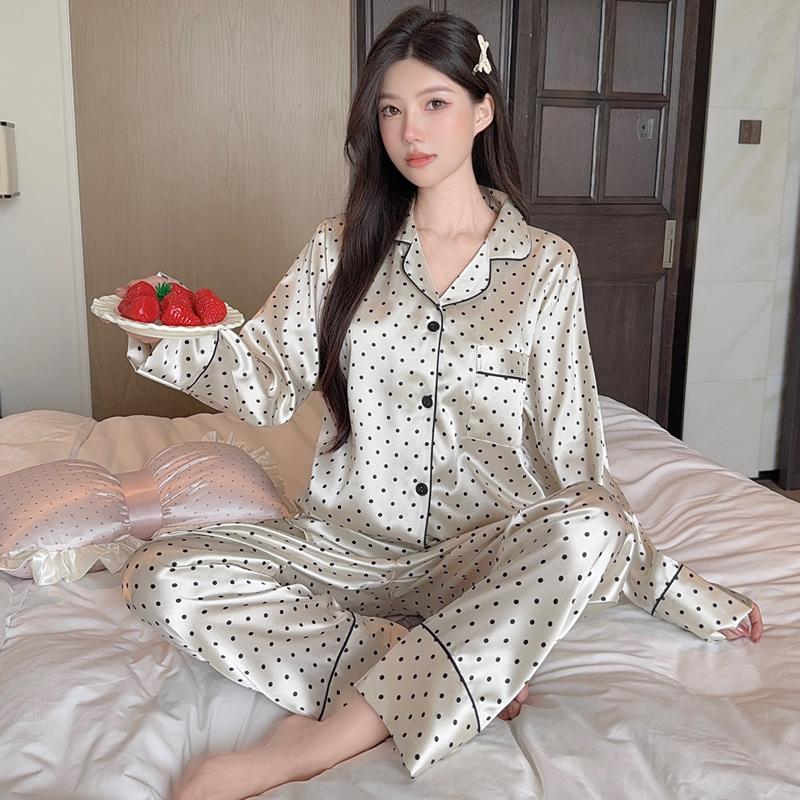 2025 Spring Autumn Women Pajamas Lounge Set Pink Butterfly Print Tops and Pants Satin Sleepwear Loose 2 Piece Loungewear Outfits