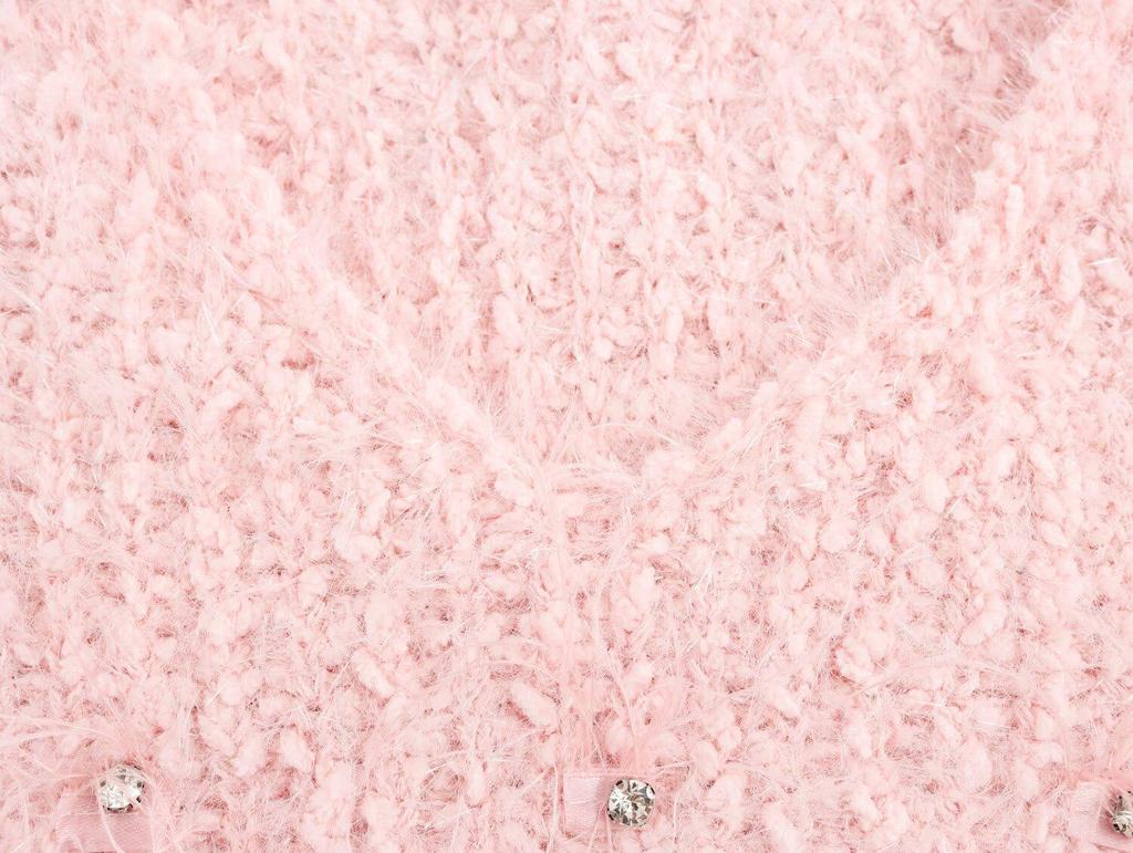 2024 Winter Women's Rhinestone V-Neck Fuzzy Knit Pullover Sweater