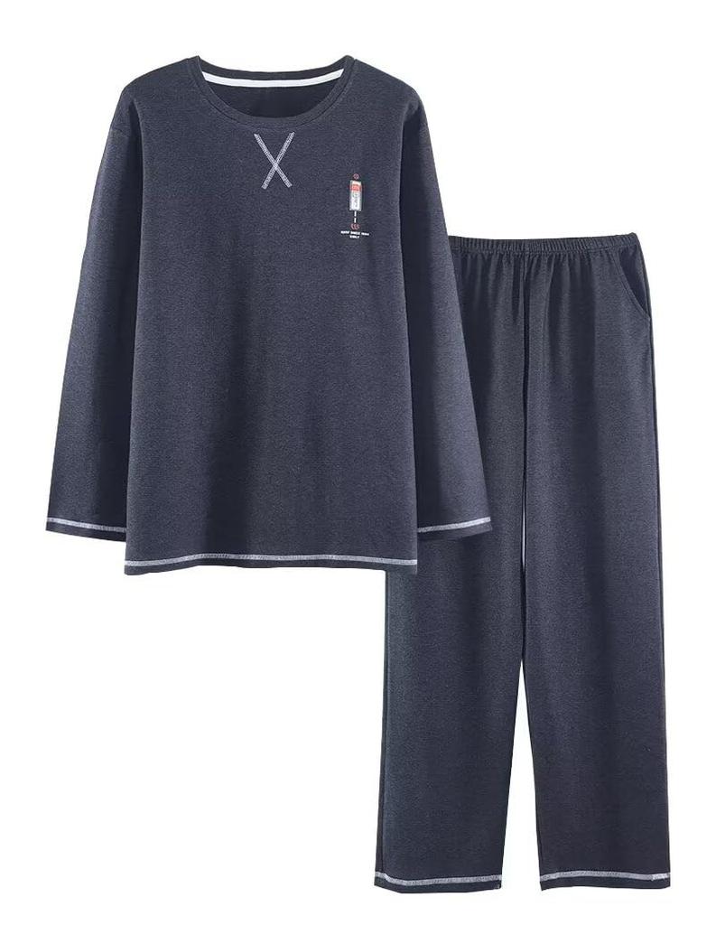 eleitchtee Long Sleeve Top and Bottom and Plus Loose and Made of Cotton Dark Men's Pajamas, Set, Spring, Summer, Autumn, Loungewear, Sizes,