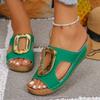 Fashion Summer Metal Buckle Women'S Slippers Open Toe Wedge Large Sandals Fashion Casual Outdoor Shoes