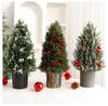 2026 Cross-border Handmade Small Christmas Tree Ornaments Christmas Scene Red Berries Plastic Pot Copper Finish
