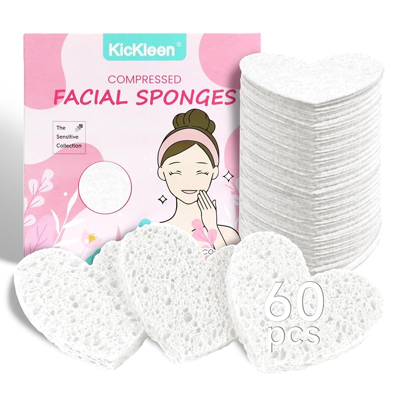 

50-Count Kickleen Compressed Cellulose Heart Shape Facial Sponges | Natural Cosmetic Spa Sponges for Facial Cleansing | Exfoliating | Makeup Mask білий