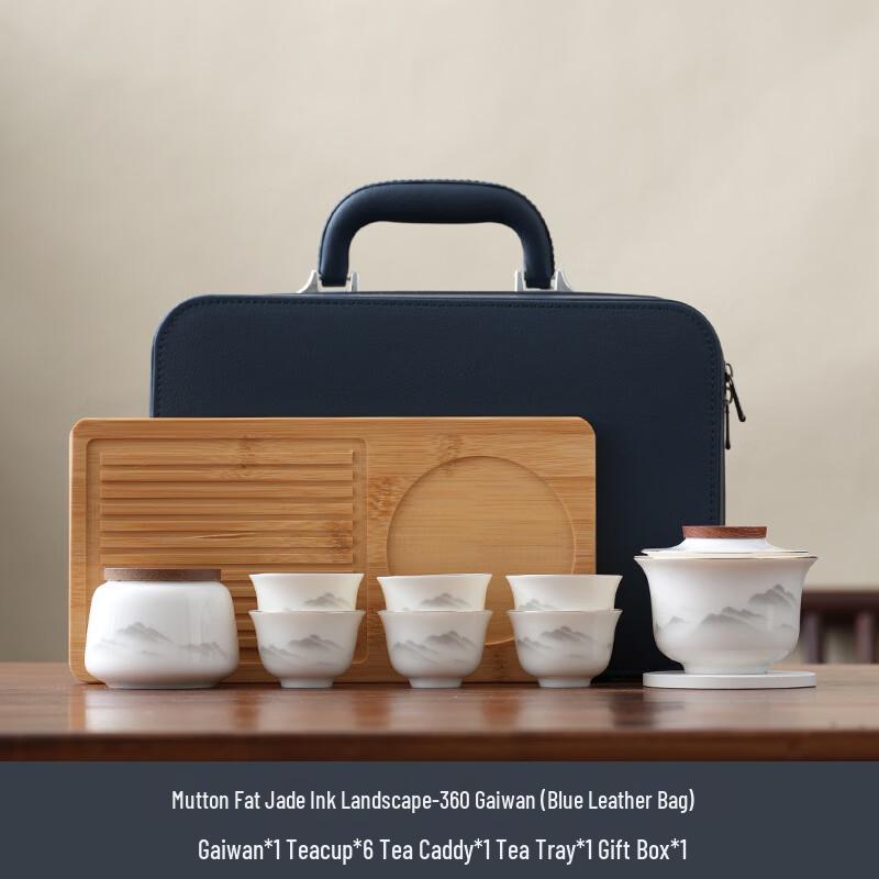 Mutton Fat Jade Ink Landscape Travel Tea Set
