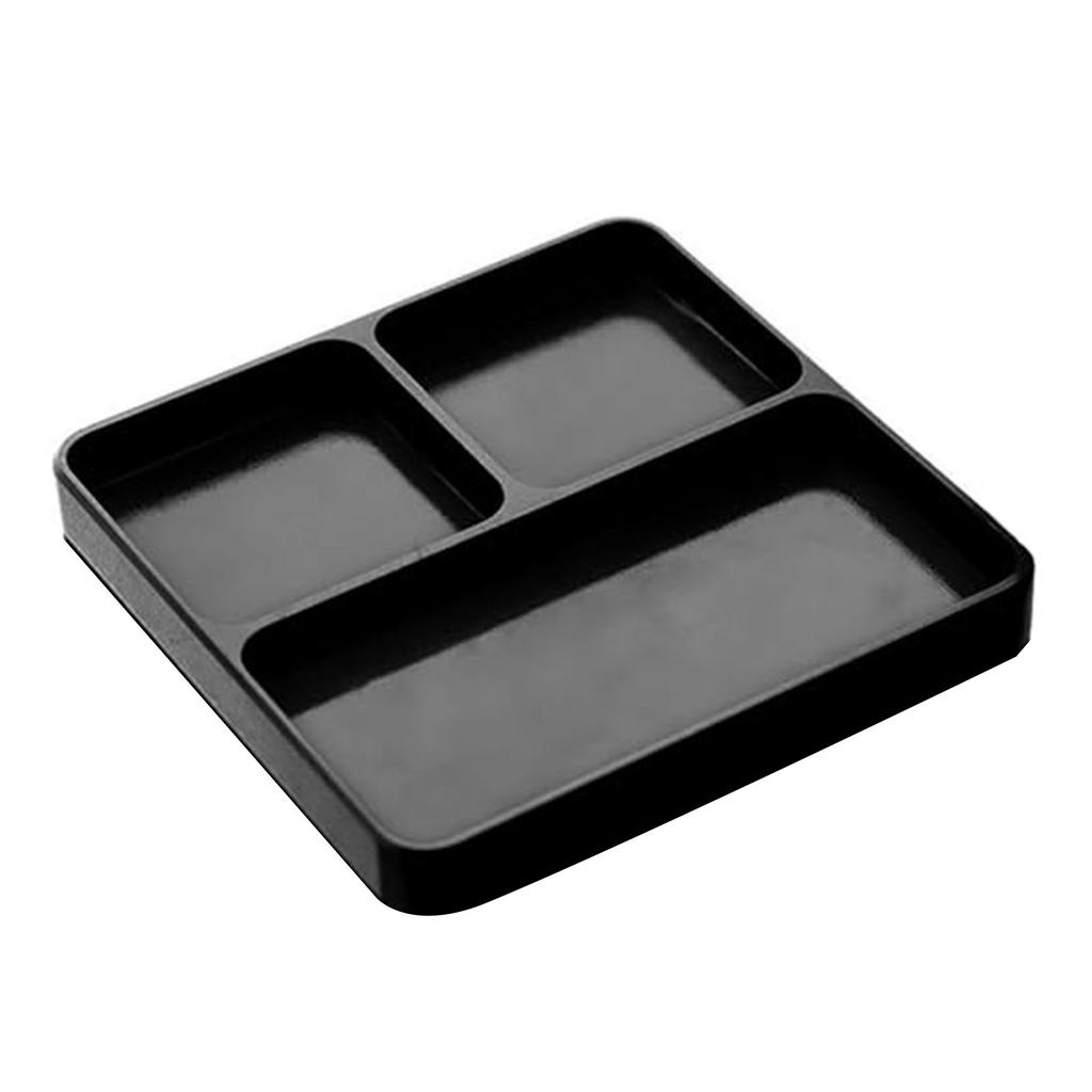 Magnetyczna taca na narzędzia ze stopu aluminium do naprawy części samochodów modelarskich i organizacji drobnych elementów metalowych. Kompaktowa przenośna konstrukcja z bezpiecznym schowkiem.